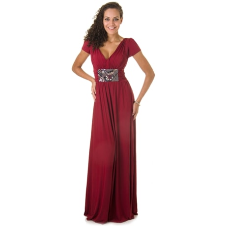 VESTIDO LONGO DECOTE V BORDADO ANGELICA - VERMELHO