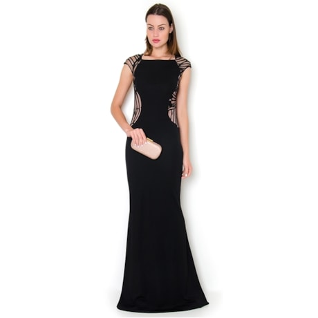 VESTIDO LONGO DEVORÊ REC. COSTAS - PRETO