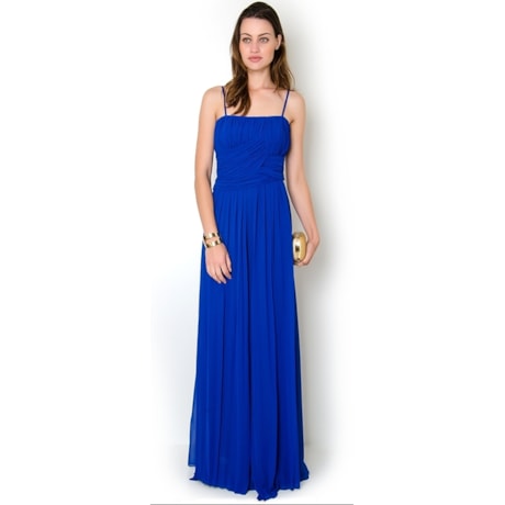 VESTIDO LONGO EM CHIFFON BUSTO PLISSADO - AZUL