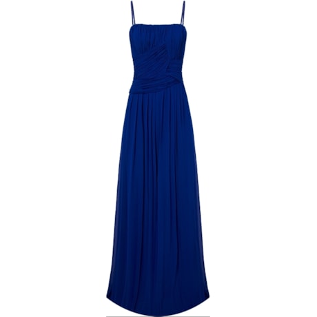 VESTIDO LONGO EM CHIFFON BUSTO PLISSADO - AZUL