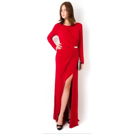VESTIDO LONGO EM JERSEY COM CINTO - VERMELHO VESTIDO LONGO EM JERSEY COM CINTO - VERMELHO