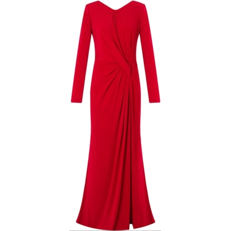 VESTIDO LONGO EM JERSEY COM CINTO - VERMELHO