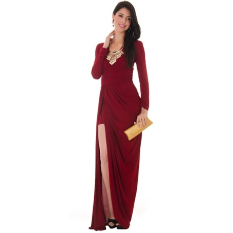 VESTIDO LONGO EM MALHA LUREX KIDMAN - CEREJA