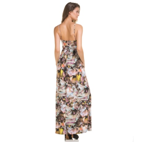 VESTIDO LONGO ESTAMPA FLORAL ALPHORRIA ABERTURA BUSTO TRANÇADO - LILÁS