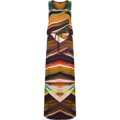 VESTIDO LONGO ESTAMPADO COM BOLSO - MARROM