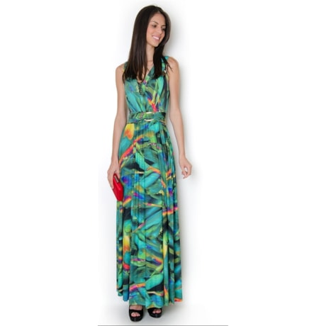 VESTIDO LONGO FLUITY BUSTO TRANSPASSADO - VERDE