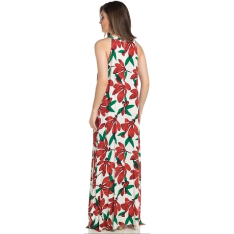 VESTIDO LONGO MOÇA BONITA CAVADO FLORAL - VERMELHO