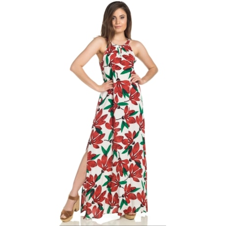 VESTIDO LONGO MOÇA BONITA CAVADO FLORAL - VERMELHO