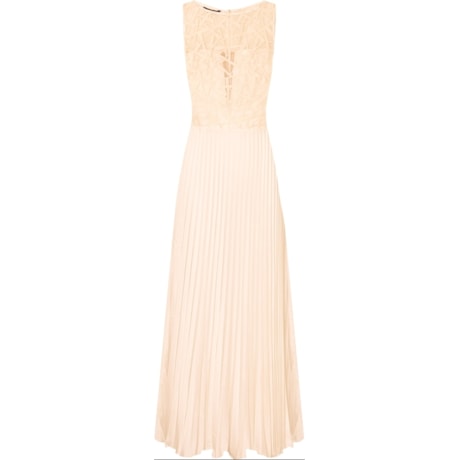 VESTIDO LONGO ORGANZA SAIA PLISSADA CETIM - OFF WHITE