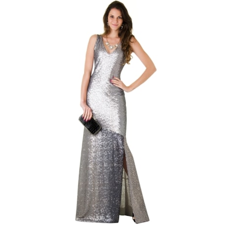 VESTIDO LONGO PAETÊS COM DECOTE NAS COSTAS SILVER STAR - GRAFITE VESTIDO LONGO PAETÊS COM DECOTE NAS COSTAS SILVER STAR - GRAFITE