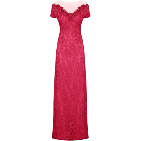 VESTIDO LONGO RENDA M/C - PINK