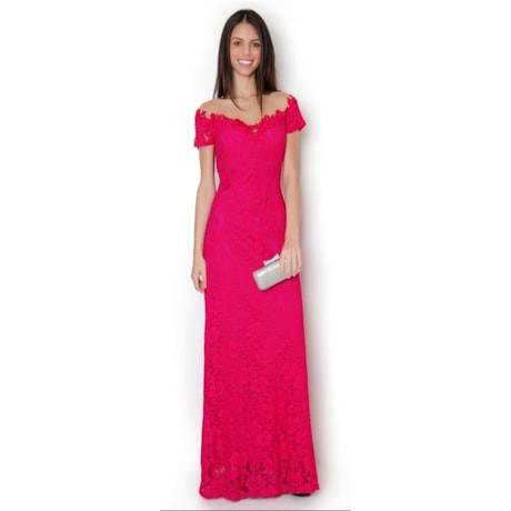 VESTIDO LONGO RENDA M/C - ROSÊ