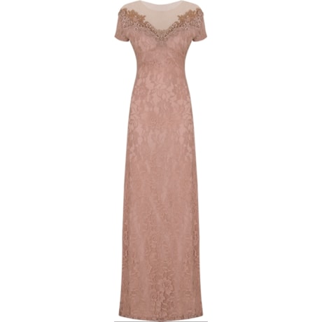 VESTIDO LONGO RENDA M/C - ROSÊ
