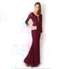 VESTIDO LONGO RENDA M/L COM RECORTES - BORDÔ