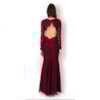 VESTIDO LONGO RENDA M/L COM RECORTES - BORDÔ
