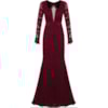 VESTIDO LONGO RENDA M/L COM RECORTES - BORDÔ