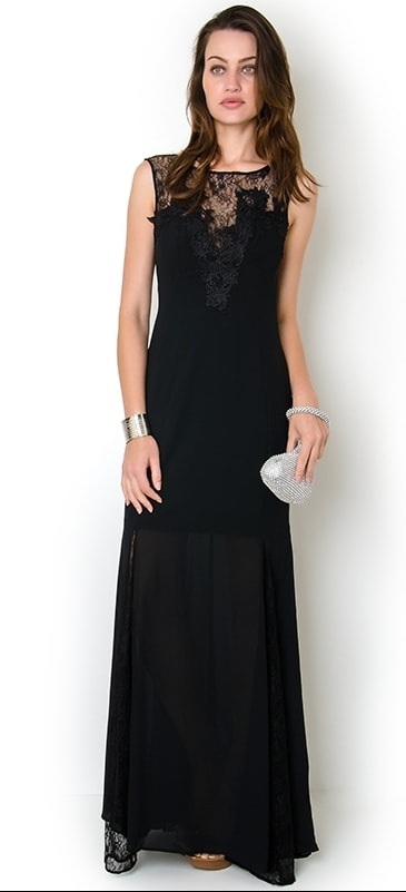vestidos longos de renda preto
