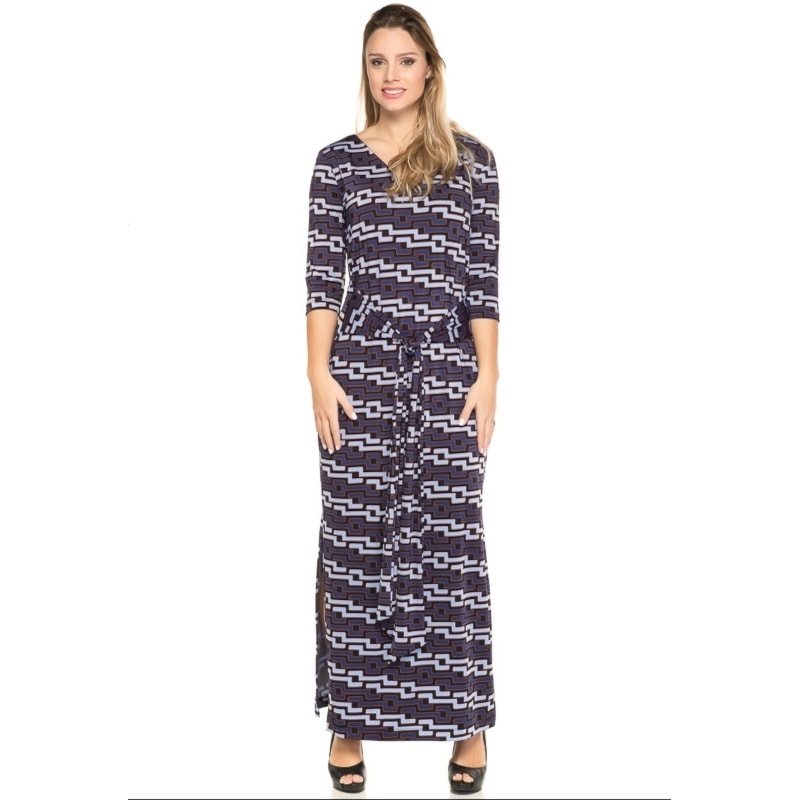 VESTIDO LONGO SIMPLE LIFE JERSEY ESTAMPADO - AZUL