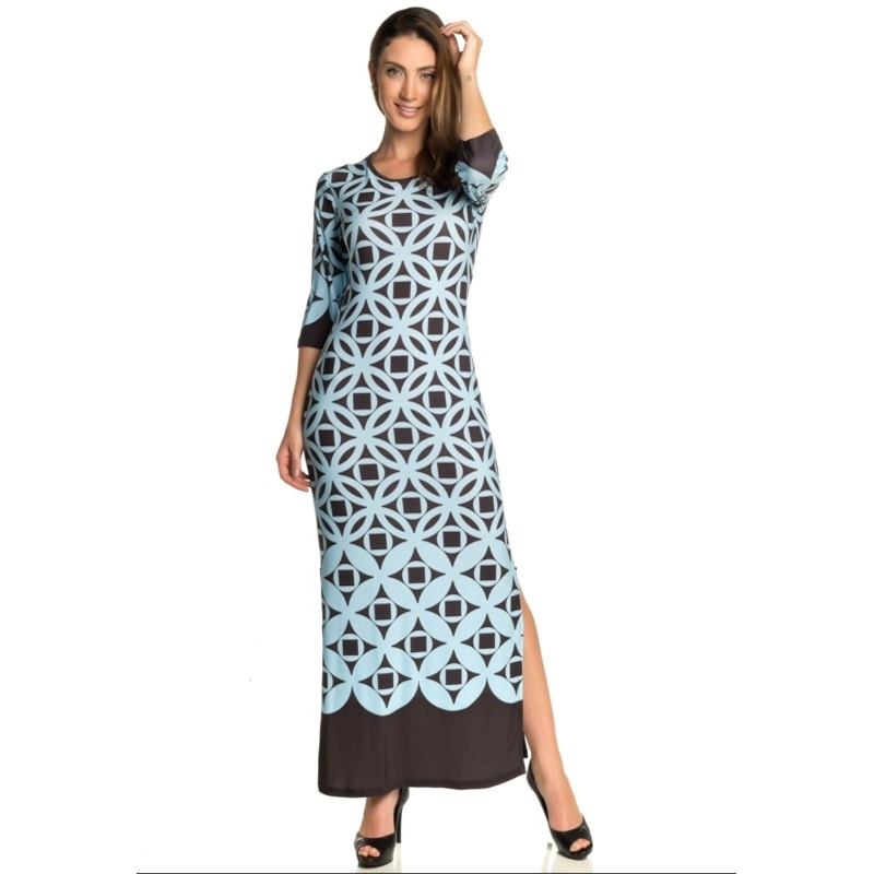 VESTIDO LONGO STATI UNITI ESTAMPA GEOMÉTRICA - AZUL