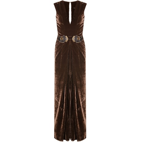 VESTIDO LONGO VELUDO MOLHADO DIETRICH - MARROM VESTIDO LONGO VELUDO MOLHADO DIETRICH - MARROM