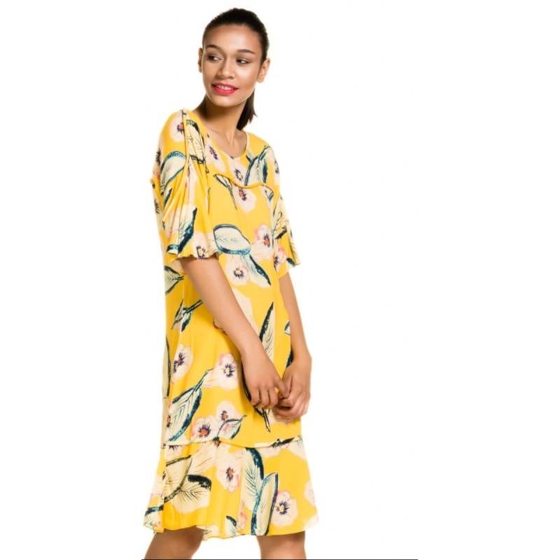 VESTIDO LUCIDEZ T-SHIRT FLORAL - AMARELO