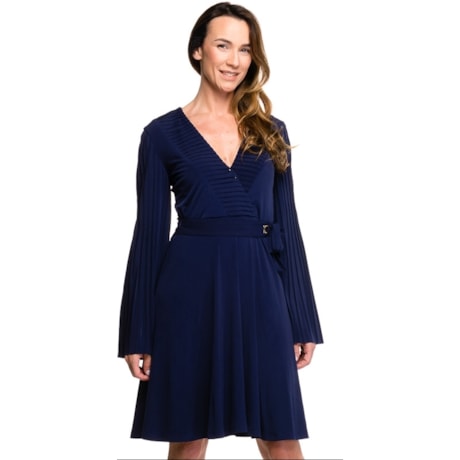 VESTIDO MALHA ALPHORRIA MANGA FLARE PLISSADA - MARINHO VESTIDO MALHA ALPHORRIA MANGA FLARE PLISSADA - MARINHO