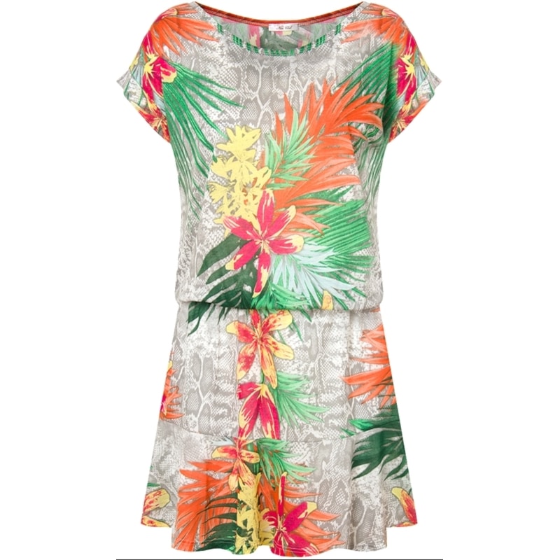 VESTIDO MALHA BLUSÊ TROPICAL - CINZA