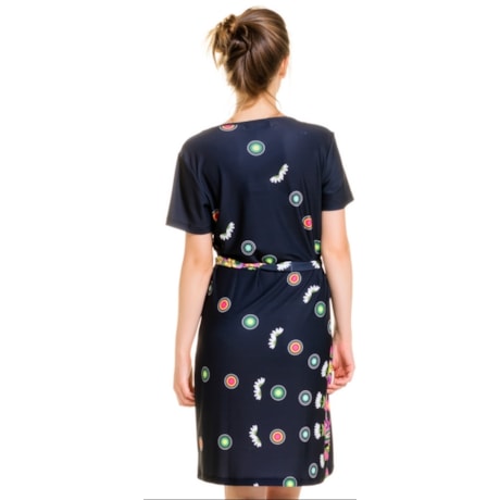VESTIDO MALHA STATI UNITI MULTI COLORIDO FAIXA CINTURA - PRETO