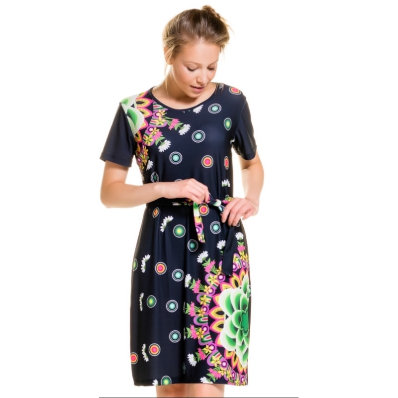 VESTIDO MALHA STATI UNITI MULTI COLORIDO FAIXA CINTURA - PRETO