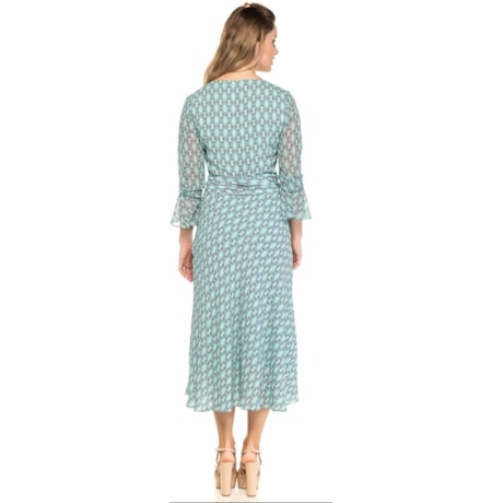 VESTIDO MIDI AMISSIMA  CHIFFOM CORRENTE - VERDE ÁGUA