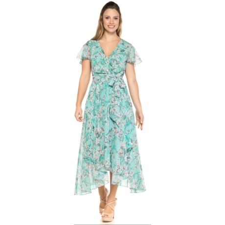 VESTIDO MIDI AMISSIMA ESTAMPA  CEREJEIRA - VERDE