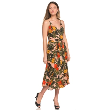 VESTIDO MIDI CANTÃO ESTAMPA CARIBE - ROSÊ
