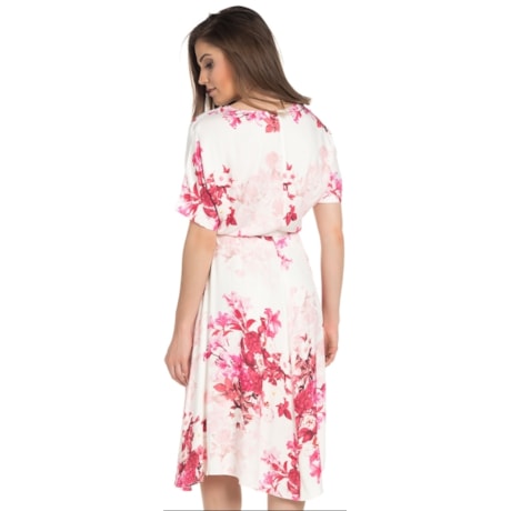 VESTIDO MIDI MOÇA BONITA ESTAMPA FLORAL DECOTE V - OFF WHITE