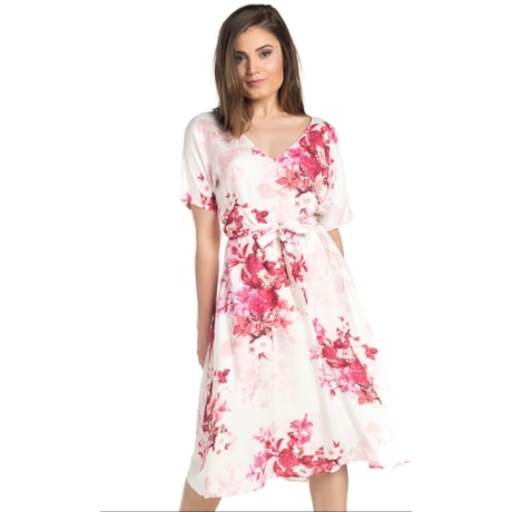 VESTIDO MIDI MOÇA BONITA ESTAMPA FLORAL DECOTE V - OFF WHITE