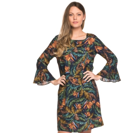 VESTIDO NICE CLUB ESTAMPA FOLHAGENS - MARINHO