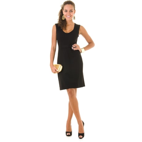 VESTIDO PONTO ROMA SEM MANGA DECOTE V RECOTES AELITA - PRETO VESTIDO PONTO ROMA SEM MANGA DECOTE V RECOTES AELITA - PRETO