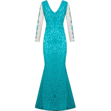 VESTIDO RENDA E TULE - TURQUESA