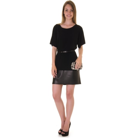 VESTIDO RETO CREPE MALHA AURORA - PRETO
