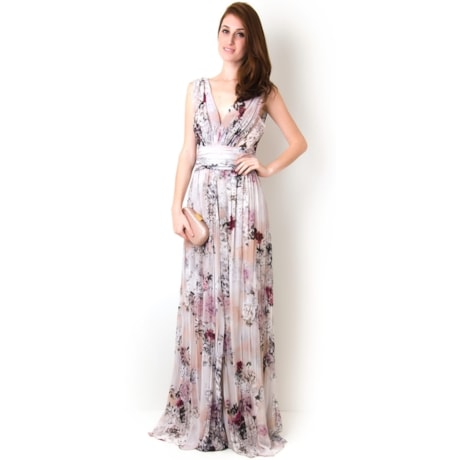 VESTIDO SHIFFON FLORAL - BEGE VESTIDO SHIFFON FLORAL - BEGE