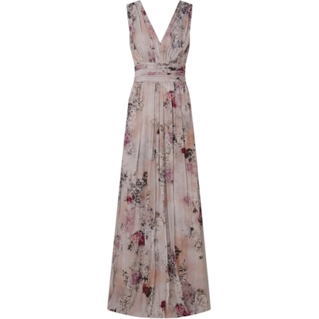 VESTIDO SHIFFON FLORAL - BEGE VESTIDO SHIFFON FLORAL - BEGE