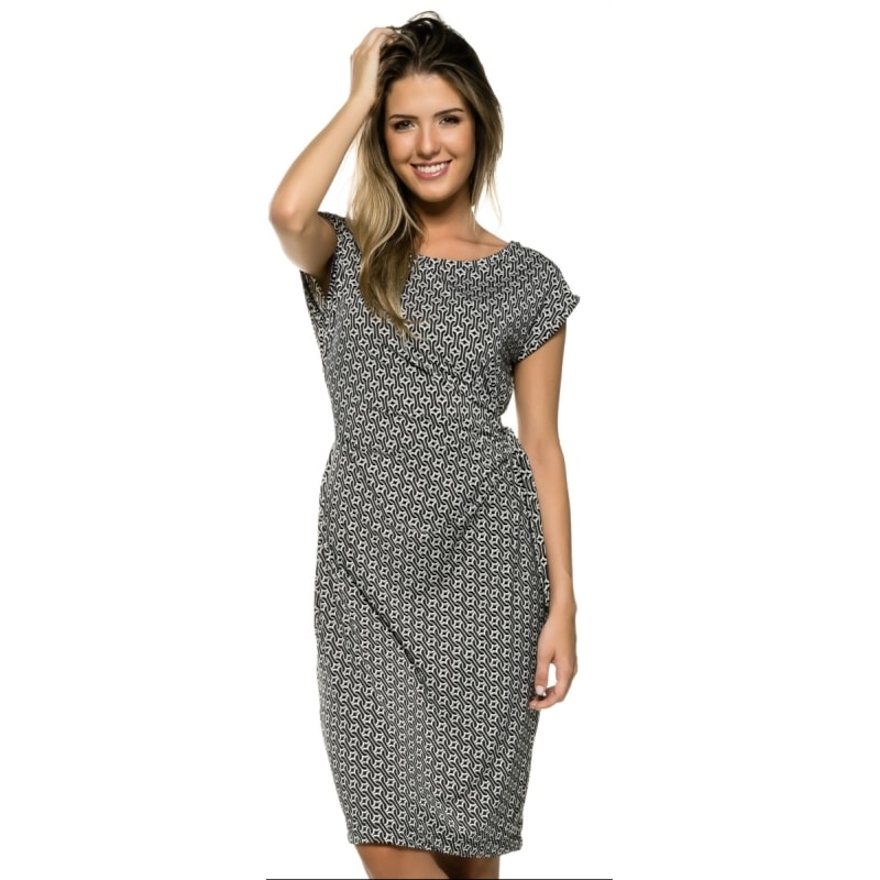 VESTIDO SIMPLE LIFE AMARRAÇÃO LATERAL CORRENTES - P&B