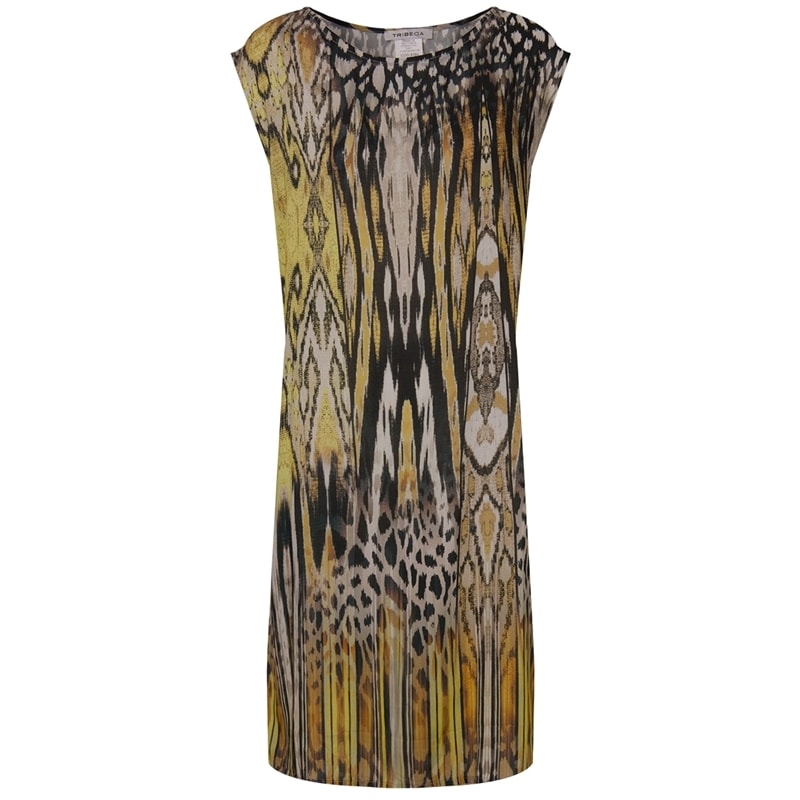 VESTIDO T-SHIRT VISCOSE TRIBAL - AMARELO