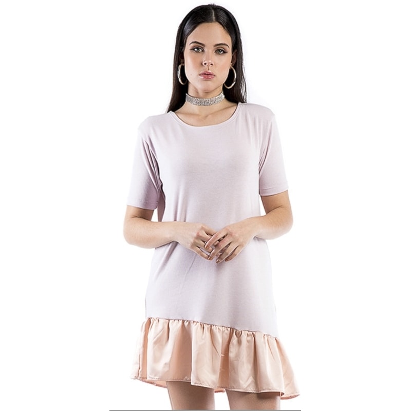 VESTIDO TRICO WALK TREND  DETALHE CETIM - ROSA