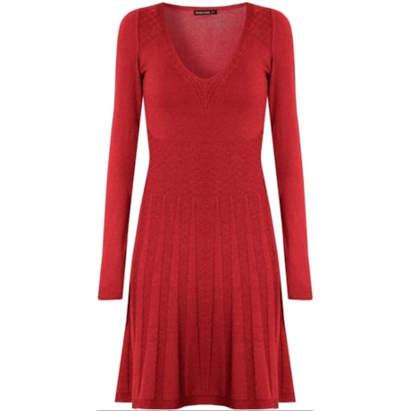 VESTIDO TRICOT MODAL DEC V SAIA JAQUARD - VERMELHO VESTIDO TRICOT MODAL DEC V SAIA JAQUARD - VERMELHO