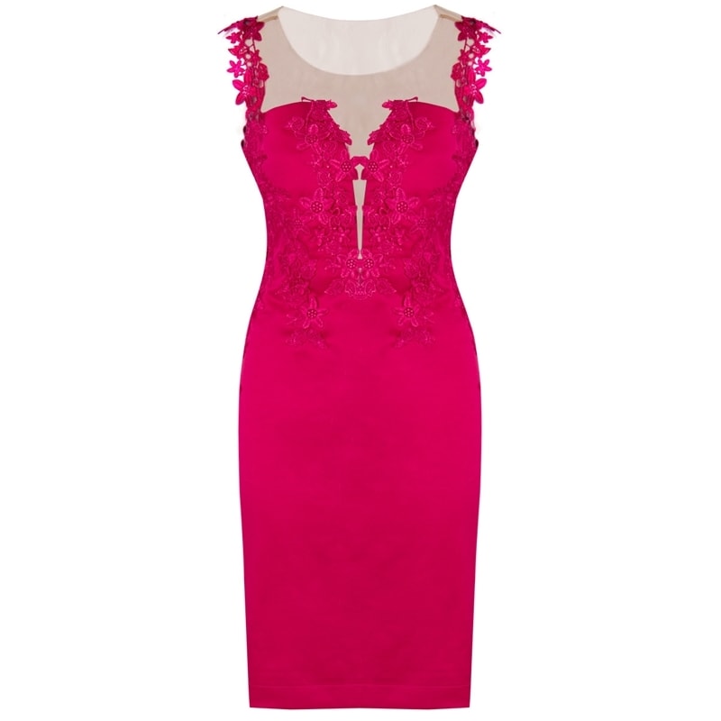 VESTIDO TUBO CETIM GUIPURE - PINK