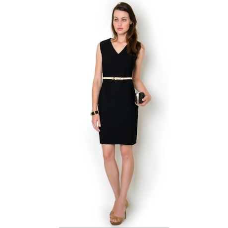 VESTIDO TUBO EM MALHA PRENE DECOTE V - PRETO