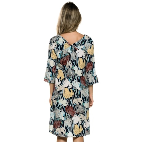 VESTIDO TÚNICA MOÇA BONITA ESTAMPA  FLORAL GRÁFICO DECOTE V COM MANGA - AZUL VESTIDO TÚNICA MOÇA BONITA ESTAMPA  FLORAL GRÁFICO DECOTE V COM MANGA - AZUL
