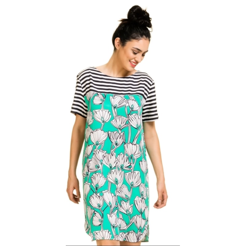 VESTIDO VISCOSE MAGUINHA MIX ESTAMPADO - CHOLET - TURQUESA