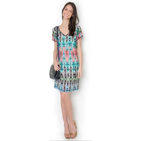 VESTIDO VISCOSE TIE-DYE M/C - TURQUESA