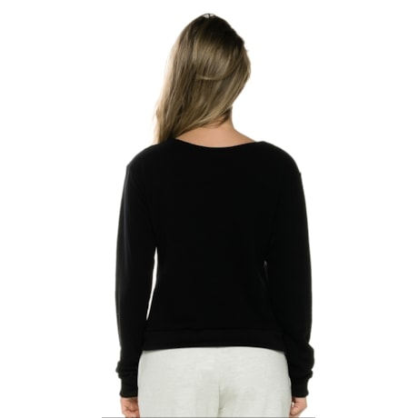 WALK TRENDY - BLUSA MOLETOM CROPP MANGAS LONGAS - PRETO
